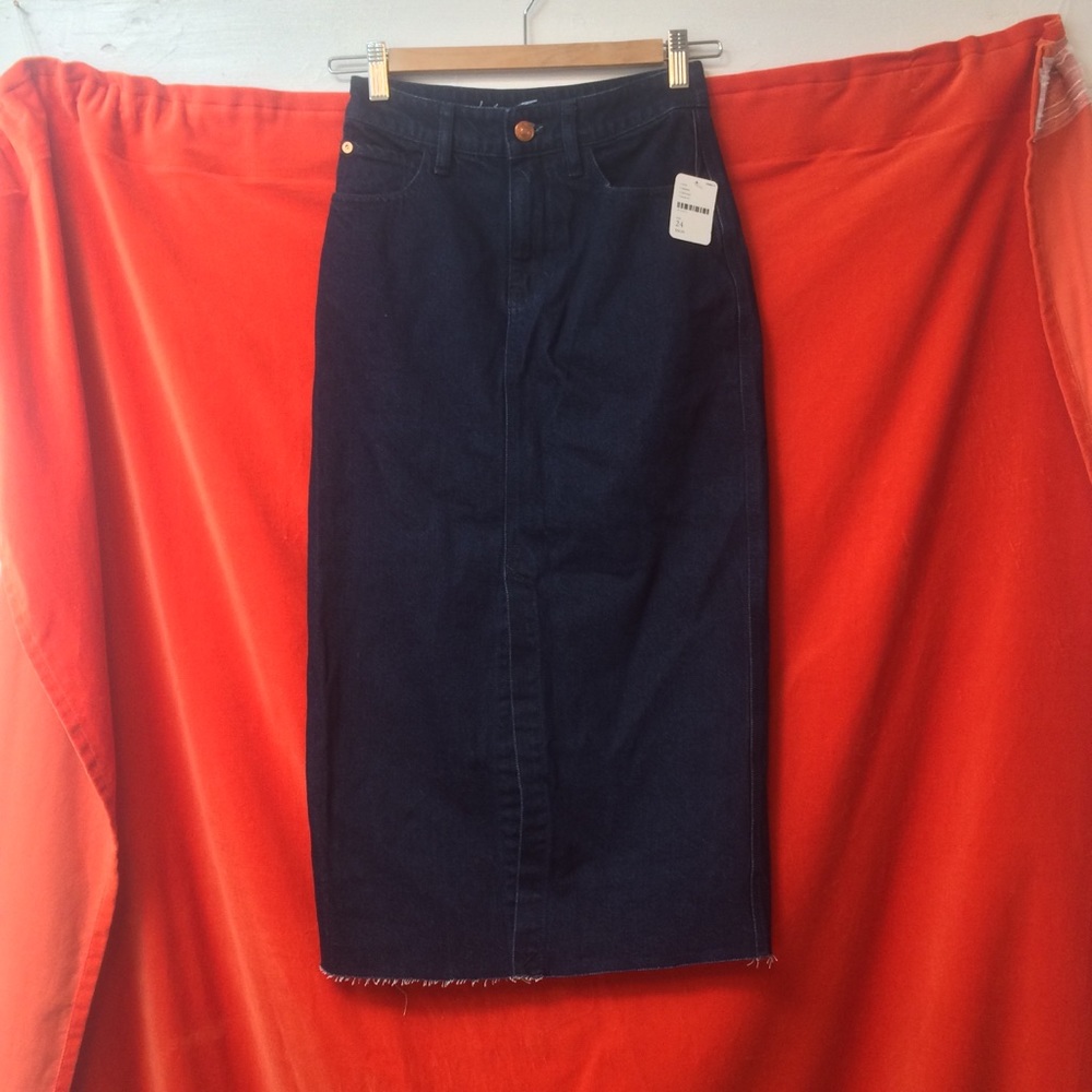 Free People Dark Blue Denim Midi Skirt